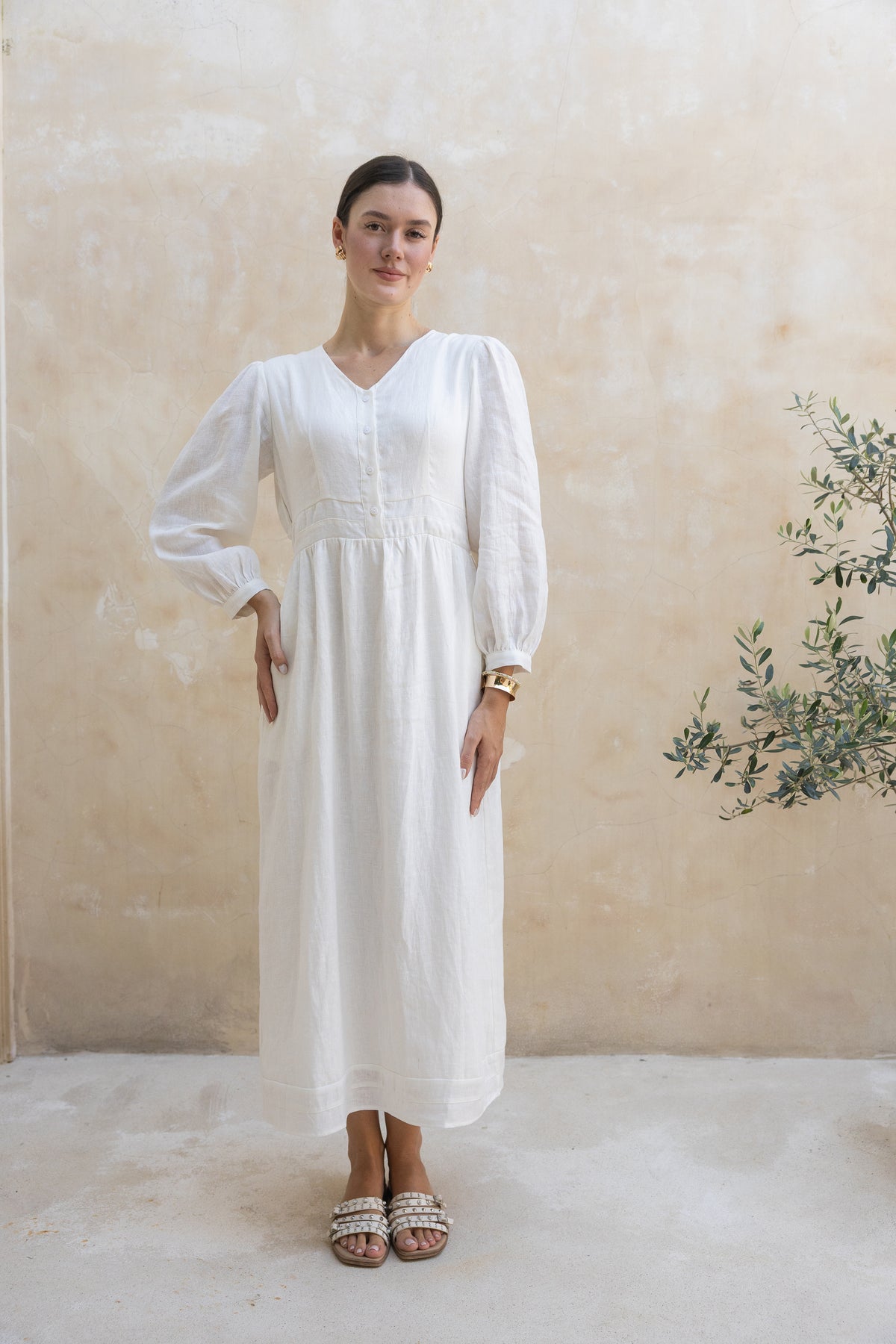 Sahara Cream White Linen Maxi Dress