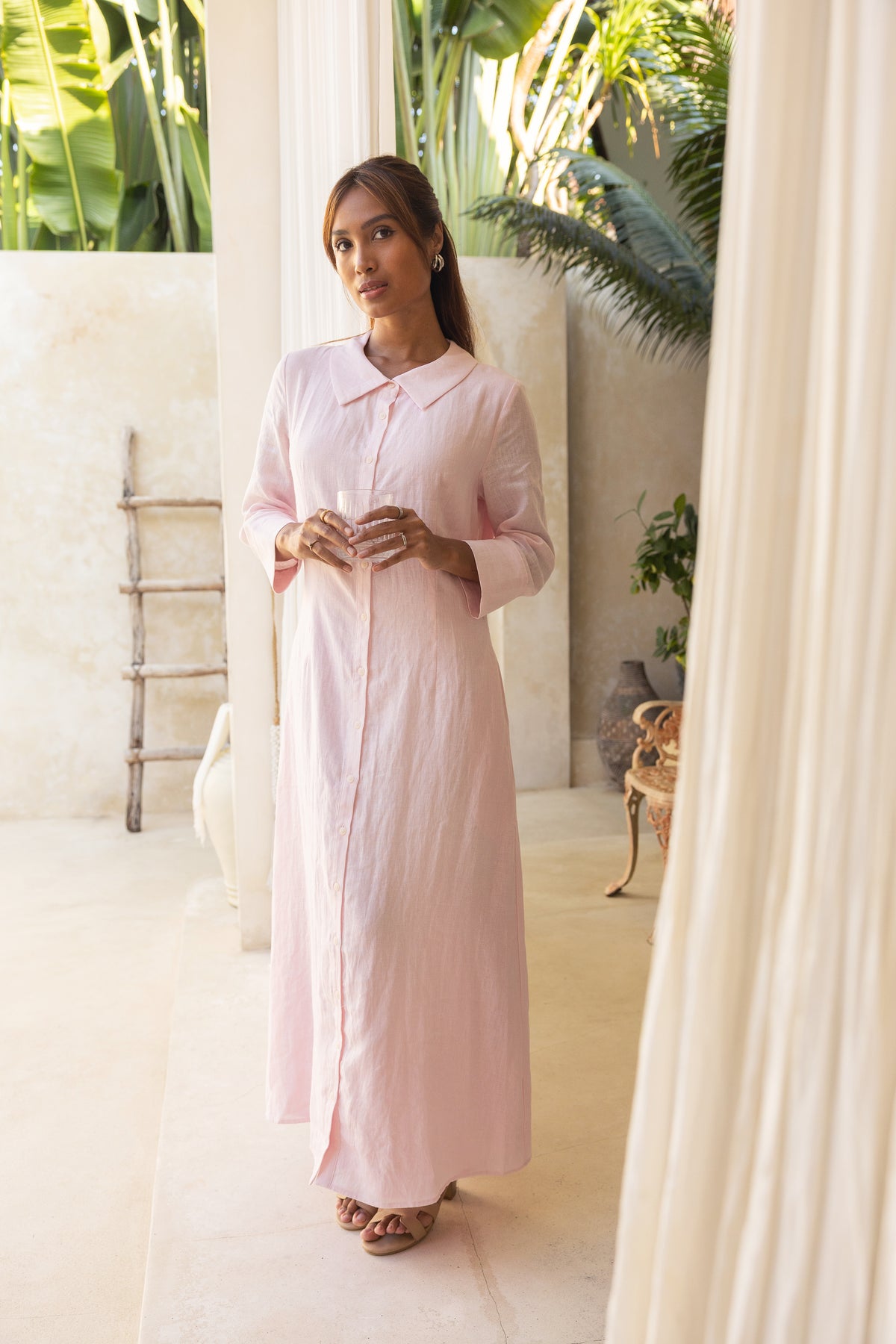 Cypress Linen Shirt Dress-Soft Pink