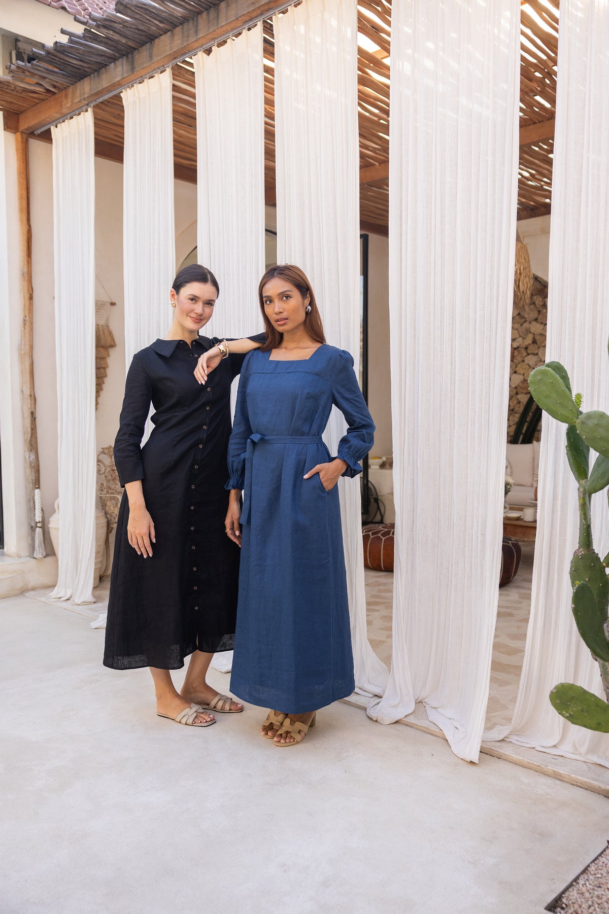 linen modest dresses Linen Modest Floor Length Dress with Bracelet Sleeves, Linen Homestead Maxi Dress by NikkaPlace