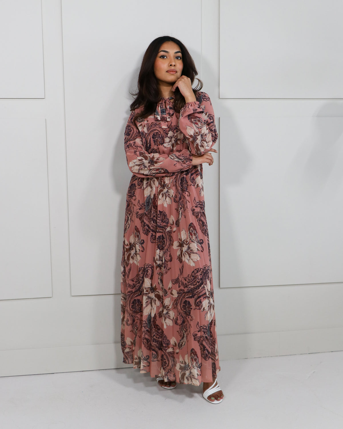 Zoroya Dusty Pink Ruffle Maxi Dress