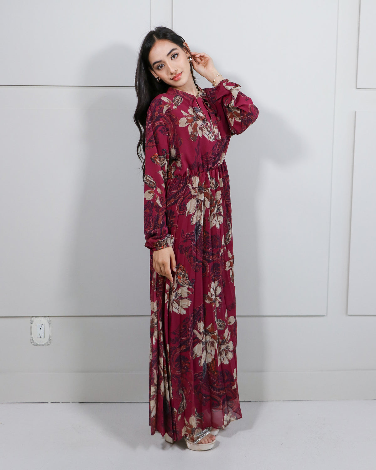 Aria Deep Red Ruffle Maxi Dress