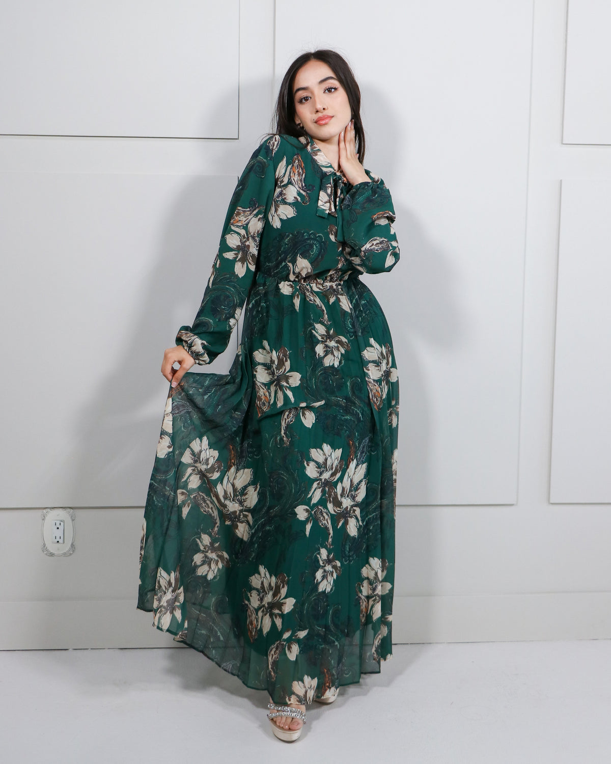 Daneen Emerald Green Ruffle Maxi Dress