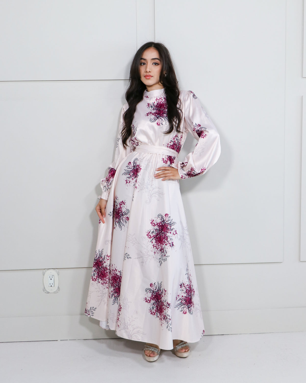 Aila Satin Floral Maxi Dress